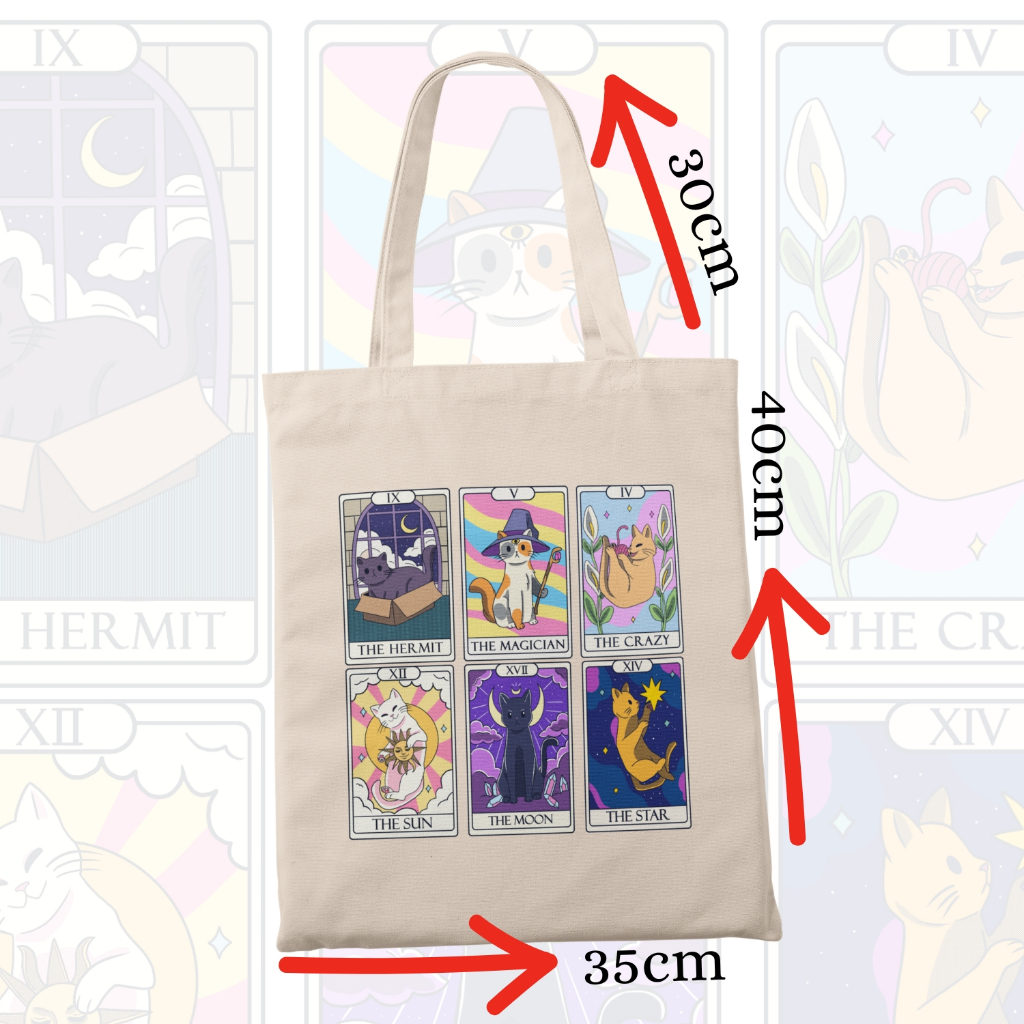 Bolsa Ecobag Com e Sem Ziper Gatos Tarot Místico | Esotérica Colorida Algodão Cru — imagem 2 de 2