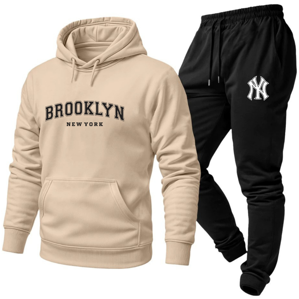 Conjunto Moletom Calça Blusa De Frio Masculina Feminino Flanelado Casaco Inverno Estiloso Brooklyn