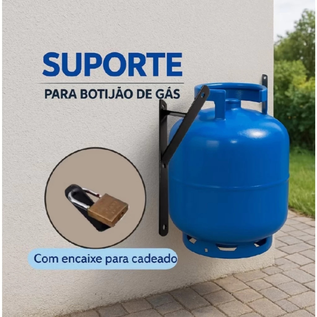 Suporte de Botijão de Gás vertical Suspenso de Parede (Preto) – Segurança para sua Área Externa