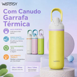 WATERSY Garrafa Térmica 2 EM 1 Com Canudo 600ml/720ml Inox Antivazamento com Alça para Água Academia