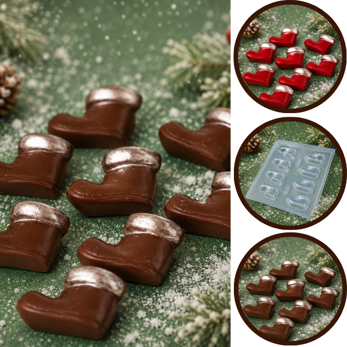 1~10 Forma Simples Bota Pequeno 172 (i1) em Acetato BWB Para Bombom e Doces Para Natal e Festas Natalinas. (CHOCO)