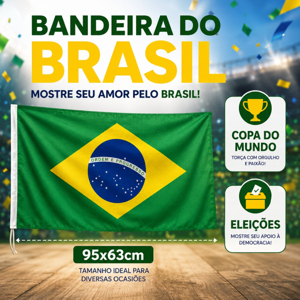 Bandeira Do Brasil Grande 95 x 63 CM Eleições Seleção Copa Do Mundo Para Mastro