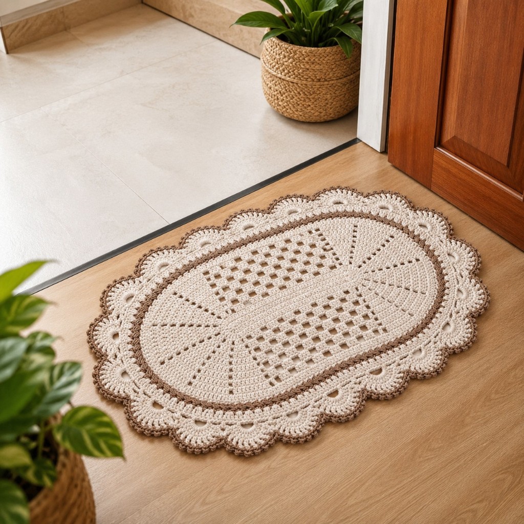Tapete Aline em Crochê 65x45cm - Porta, Banheiro e Quarto – Artesanal, Decorativo e Sustentável