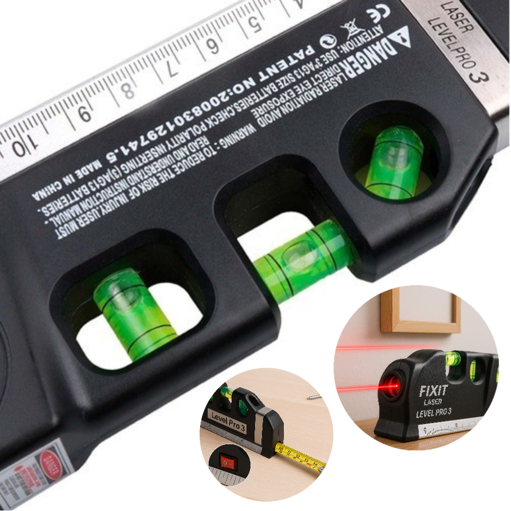 Nível Laser Pro 3 Trena Nivelador Multifuncional para Obras Gesso Móveis Quadros Precisão 3 Estágios