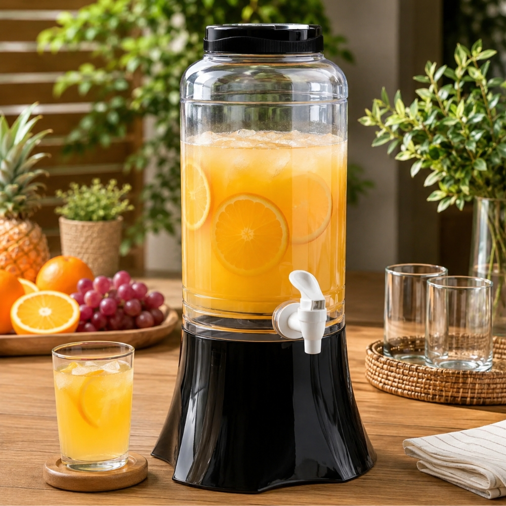 Suqueira Grande Dispenser Transparente De Plástico 3,5 Litros Com Suporte E Torneira