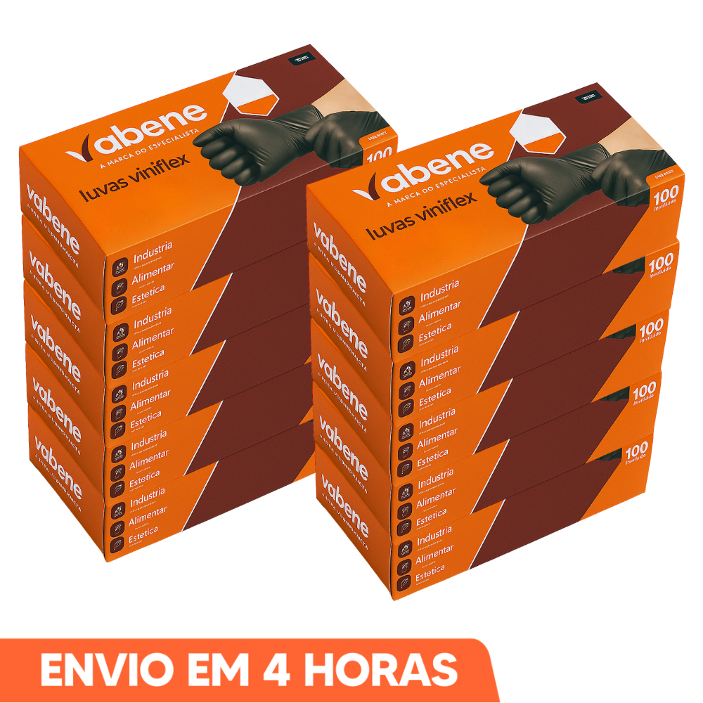 Luva Descartável Preta Sem Pó TPE Vinil Viniflex 500un Vabene