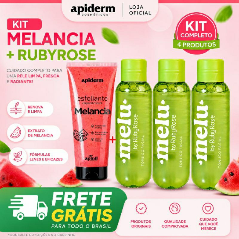 Kit 3 Tônico Facial Ruby Rose 100ml + Esfoliante 190g - Elimina a Oleosidade, Reduz os Cravos Pele Limpa e Hidratada