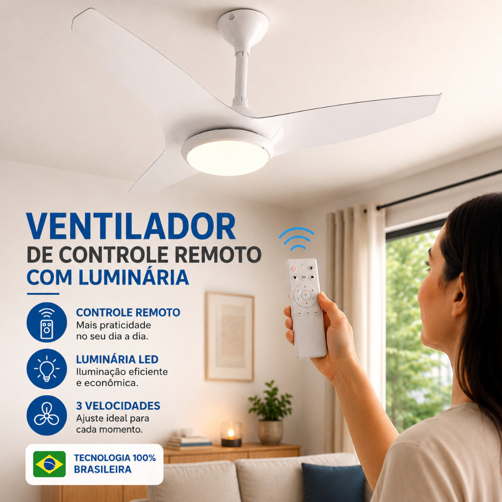 Ventilador de Teto Inverter Ventilador Controle Remoto Ventilador Forte Bivolt Ventilador Silencioso