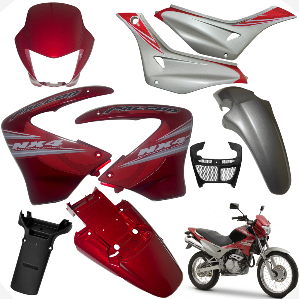 Kit Carenagem Asa Nx400 Falcon 2000 á 2008 Aba Tanque Tampa Lateral Máscara Paralama Suporte Rabeta