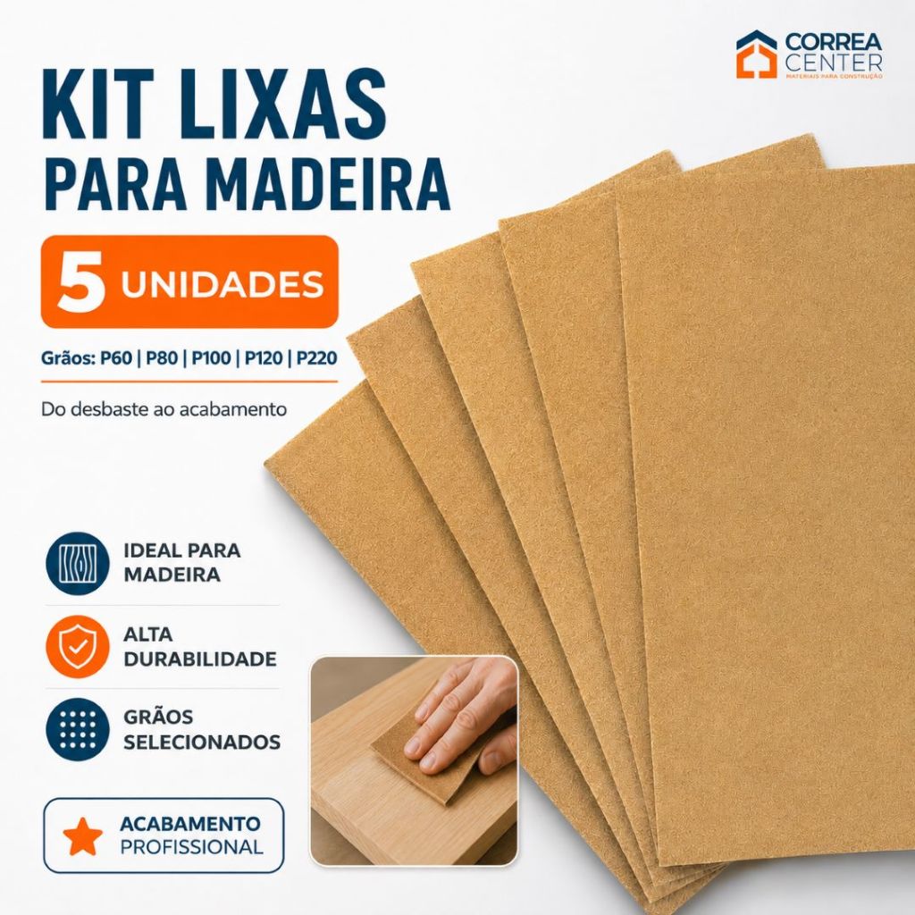 Kit 5 Lixa Para Madeira Compensados MDF 60 80 100 120 220 Lixas Tatu