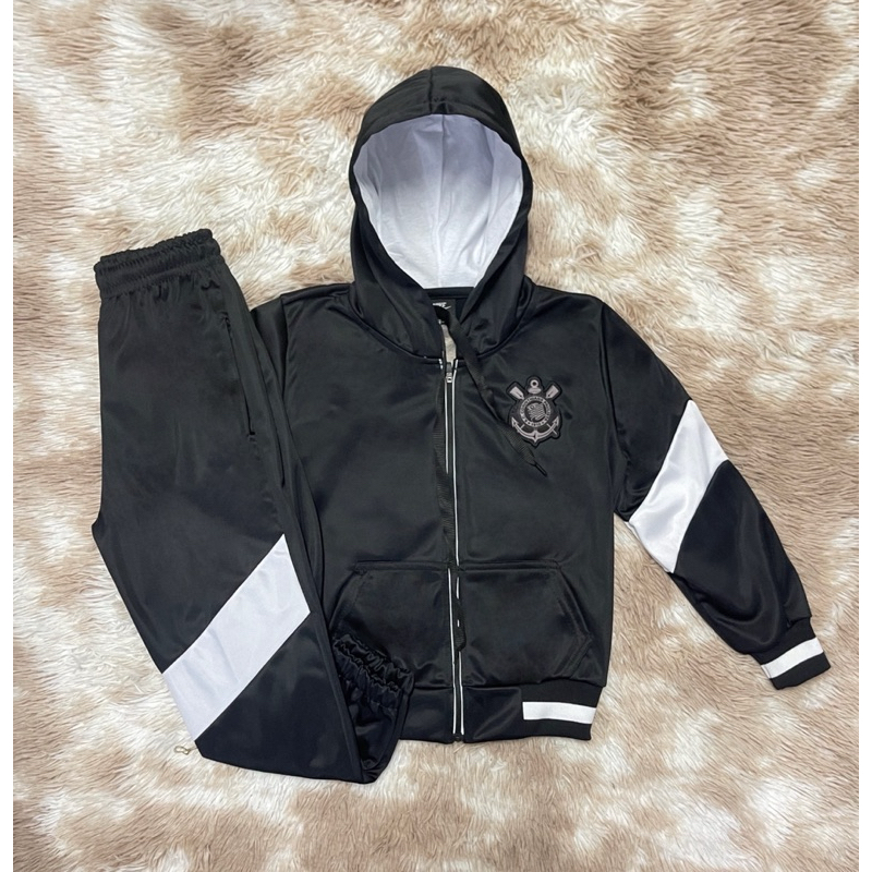 Conjunto Menino Infantil Jaqueta Com Calça Agasalho Time Corinthians Esportivo Juvenil