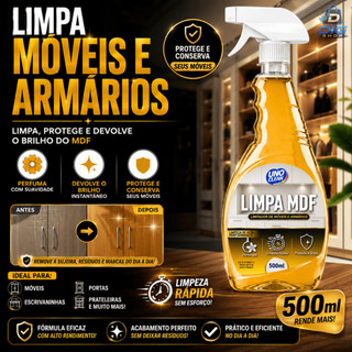 Spray Limpa MDF 500ML Perfumado Lustra Moveis Planejado Armário Sala Cozinha Racks Guarda Roupa MDP