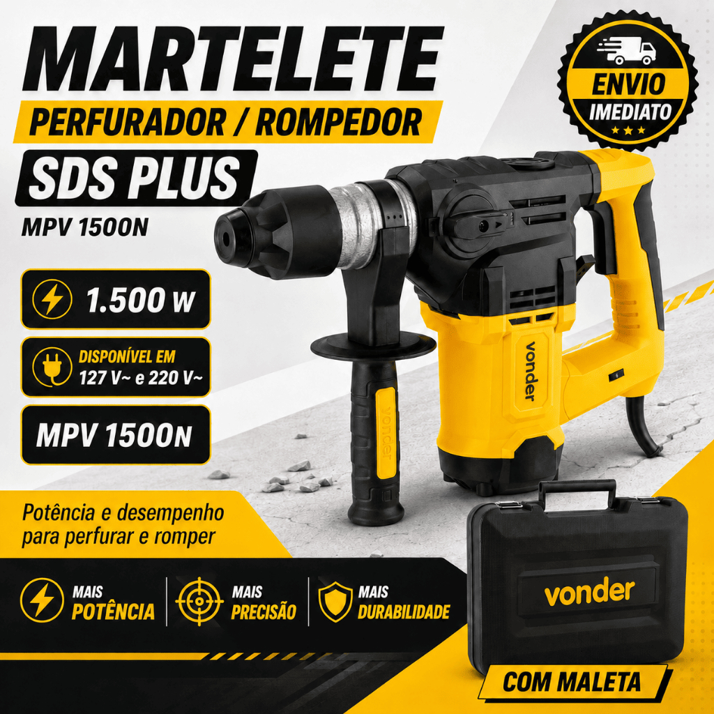 Martelete Perfurador e Rompedor 1500W com Maleta MPV 1500 VONDER