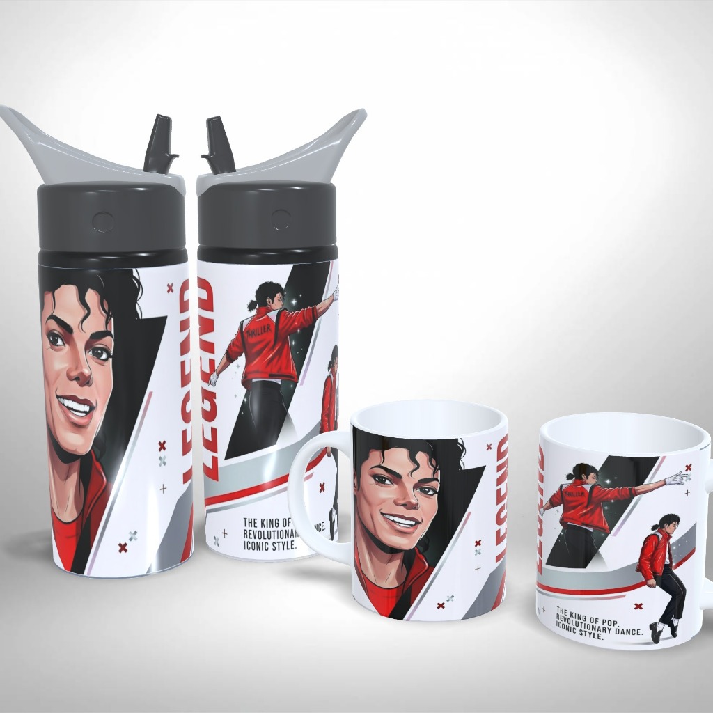 Kit Caneca + Squeeze Michael Jackson Personalizada Alumínio Cerâmica Presente