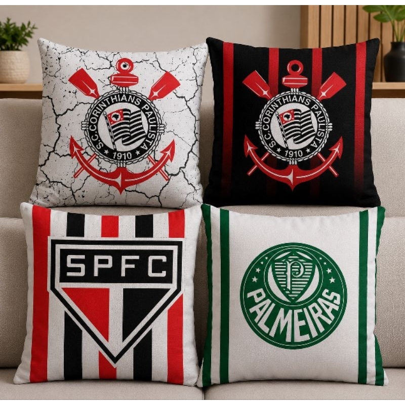KIT COM 4 MiNI ALMOFADAS PERSONALIZADAS DE TIME 23x23 com ENCHIMENTO