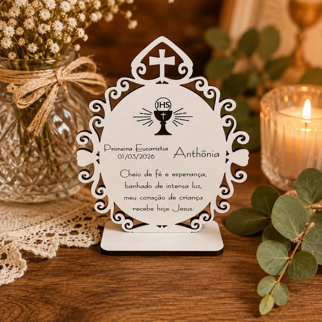 Kit 10 Und -  Lembrancinha Primeira Eucaristia - Comunhão - Batizado - Crisma   Personalizada Placa Decorativa