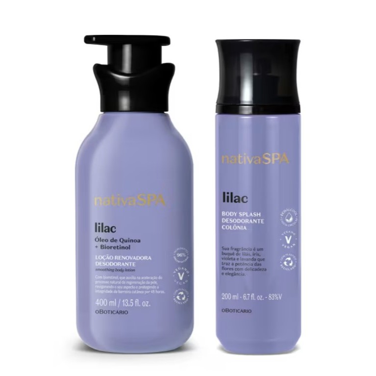 KIT Nativa Spa Lilac: Loção Corporal 400ml + Body Splash 200ml ORIGINAL LACRADO