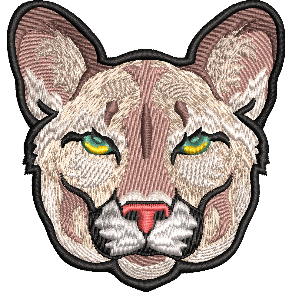 Patch Bordado Onça Parda Realista 8cm Termocolante Liso ou Velcro