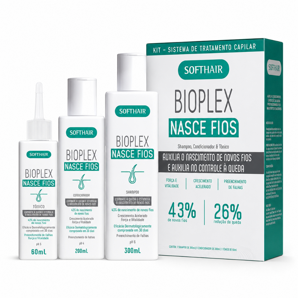 Kit Bioplex Nasce Fios Soft Hair Shampoo Condicionador Tônico Antiqueda 300ml 200ml 60ml