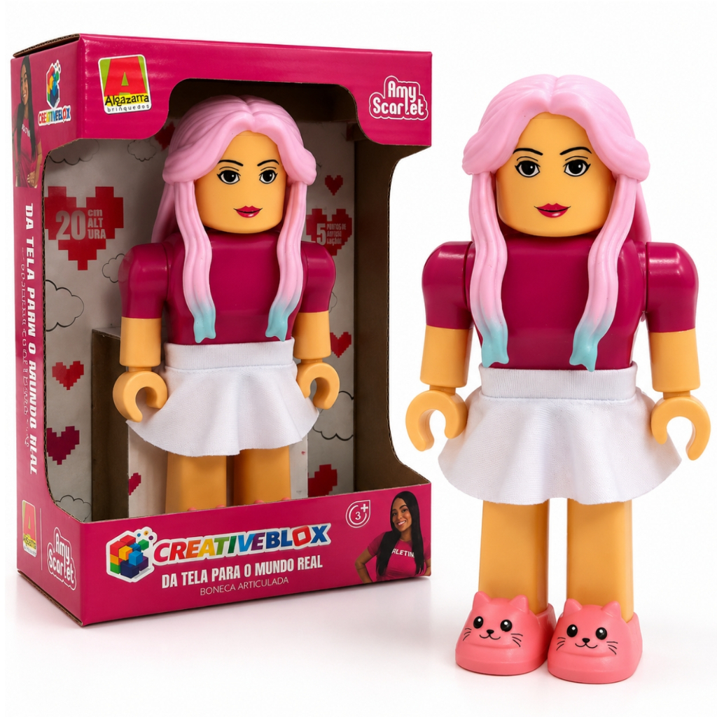 Boneca Amy Scarlet 20cm Oficial Articulada CreativeBlox Gamer Youtuber Blox Roya