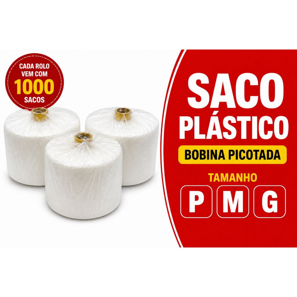 Saco Plastico Bobina Fundo Estrela 1000 Sacos 38x55cm  reforçada e anti-vazamento Mercado e Hortifruti