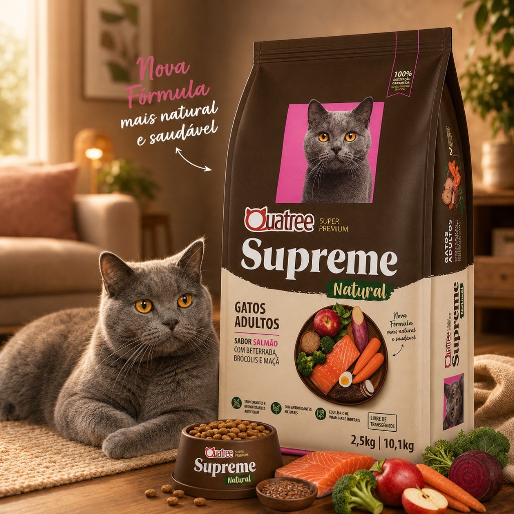 Racao Quatree Supreme Gatos Adultos Super Premium Salmao e