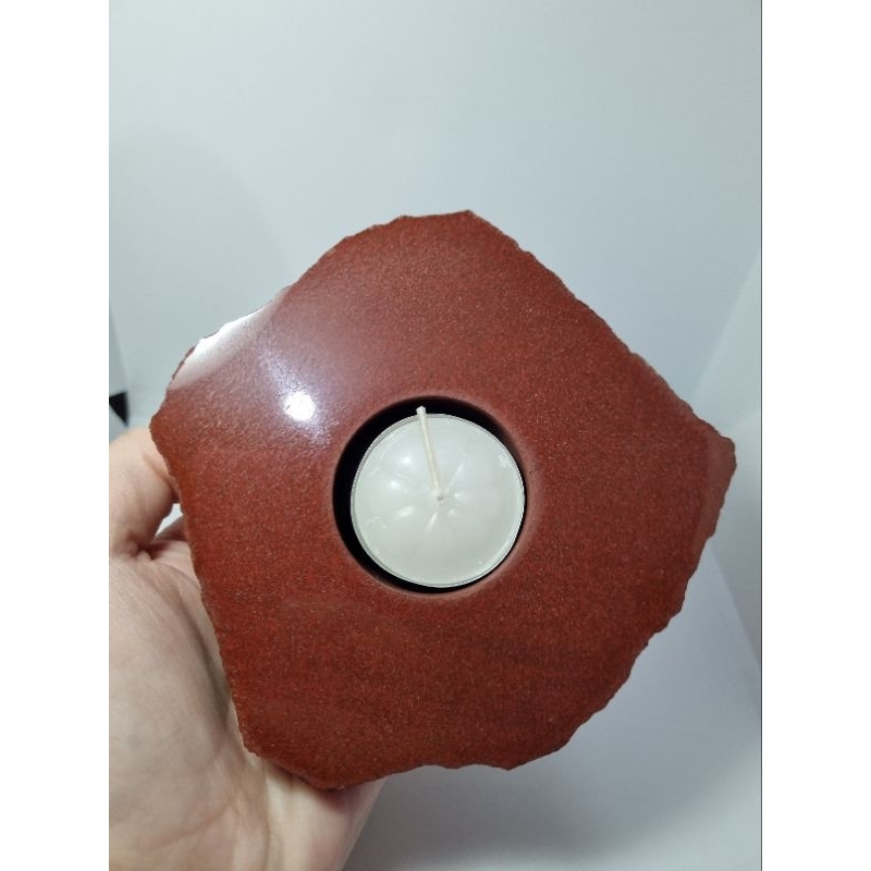 Pedra natural bruta 741g - Jaspe vermelha porta vela