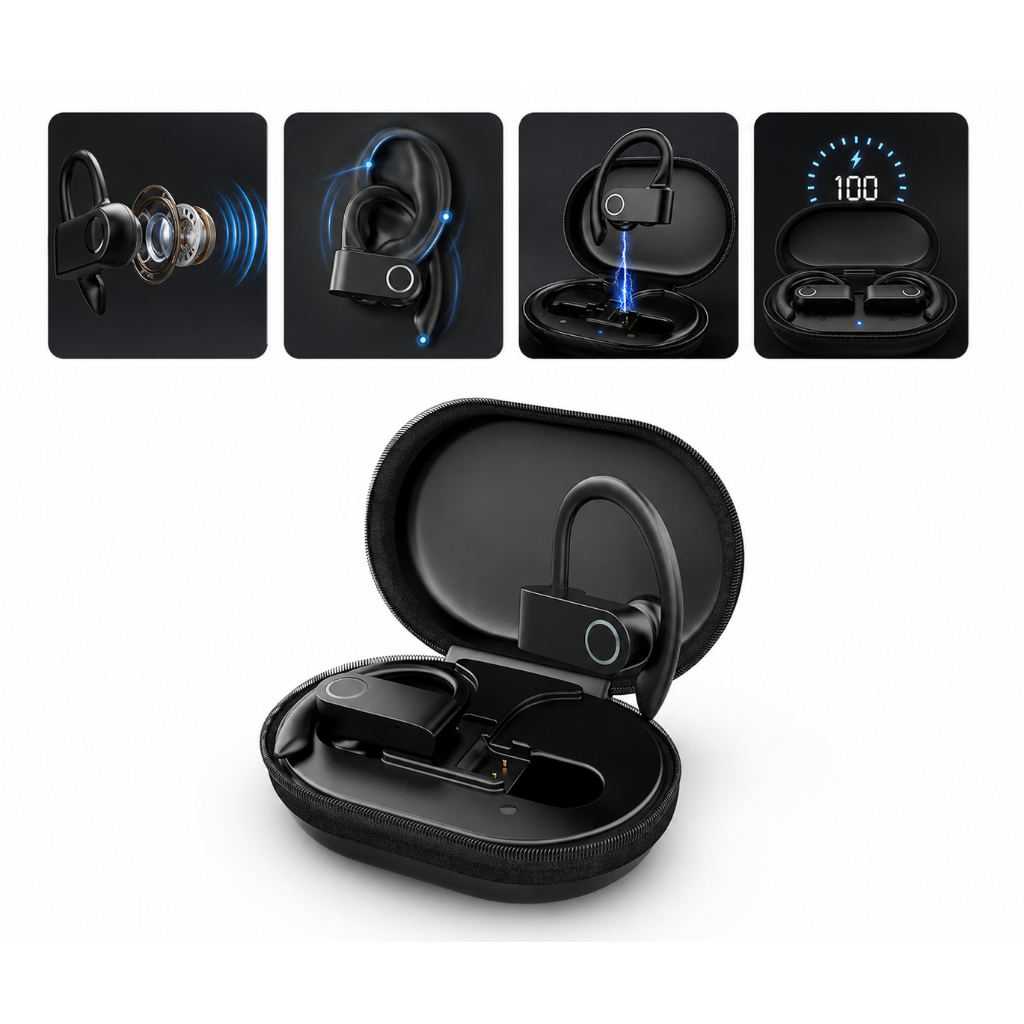 Fone De Ouvido Bluetooth 5.4 Ipx5 À Prova D'água 45h De Bateria Com Microfone Design Esportivo Ergonômico