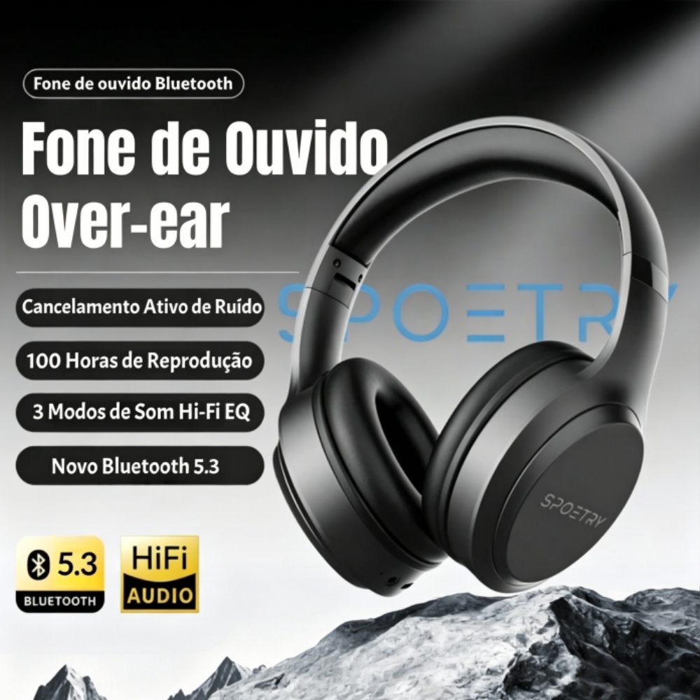 Headphone Bluetooth Estéreo Com Cancelamento De Ruído Confortável Com Microfone Dobráveis Esporte SPOETRY