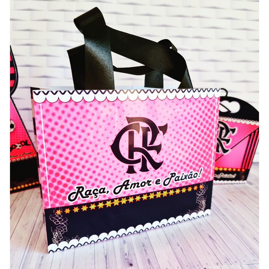 Sacolinha Personalizada Flamengo Rosa - Lembrancinha Festa Aniversário