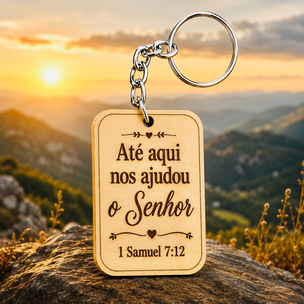 Detalhes do Kit Chaveiro ATÉ AQUI NOS AJUDOU O SENHOR, para igreja, decoração, festa, lembrancinhas em MDF