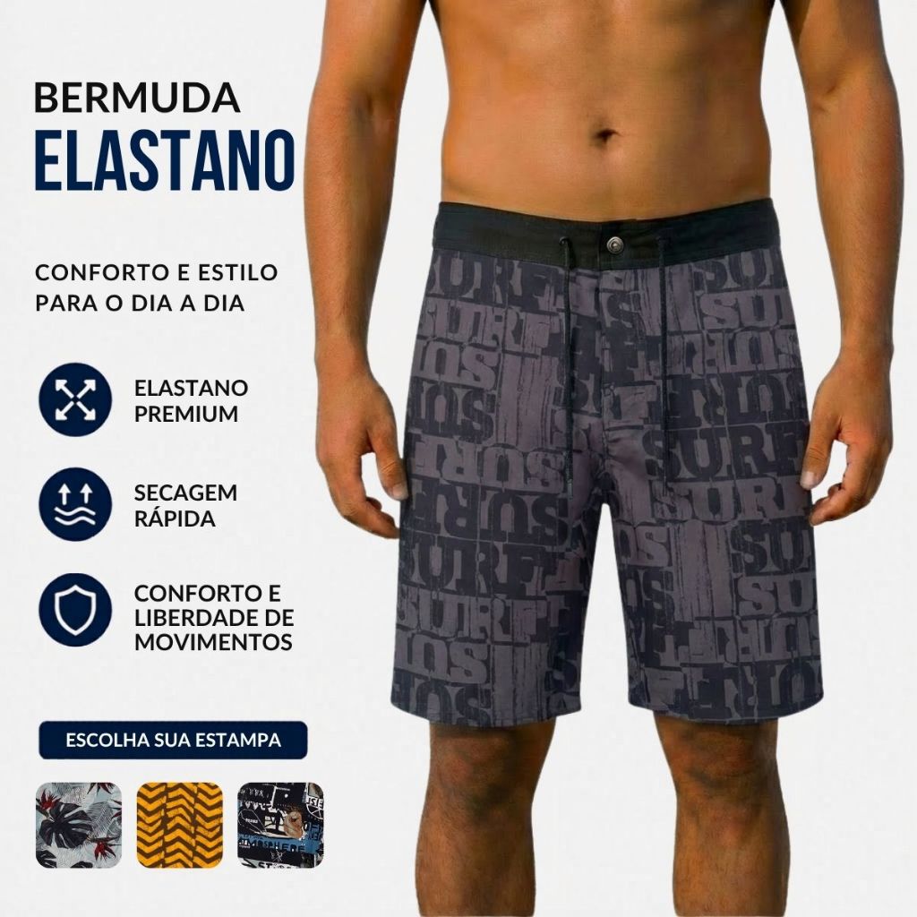Bermuda Homem Academia Tactel Elastano Masculino Leve Praia Passeio Movimento Livre