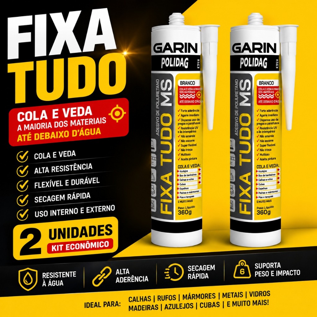 Cola Fixa Tudo 360g Adesivo PU Branco Cola E Veda Até Debaixo D Água Alta Resistência 02 unidades