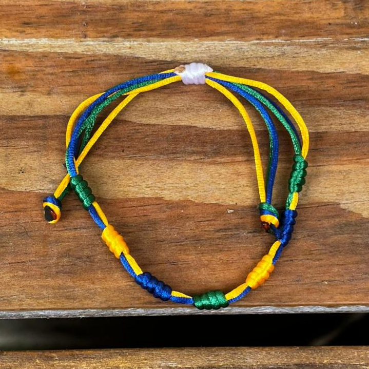 Pulseira 7 Nós Copa Seleção Brasileira Ajustável Proteção e Sorte | Durga Decorações
