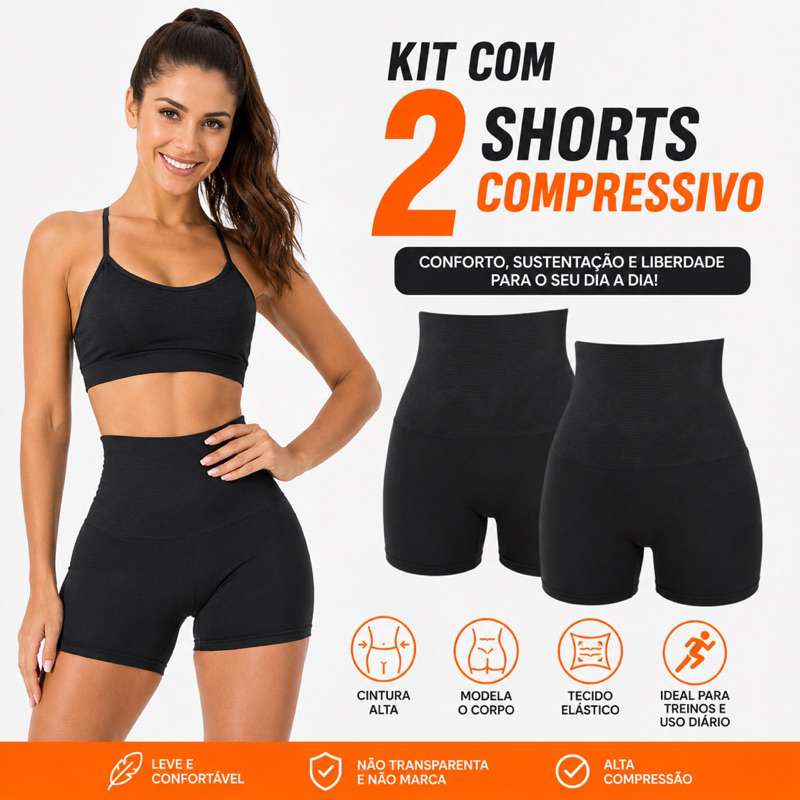 Kit com 2 Shorts Modelador Cintura Alta Não Transparente Confortável