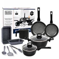 Conjunto Jogo de panelas Antiaderente Cerâmico 10 Peças Black+Decker Indução e Gás com Assadeiras e Utensílios