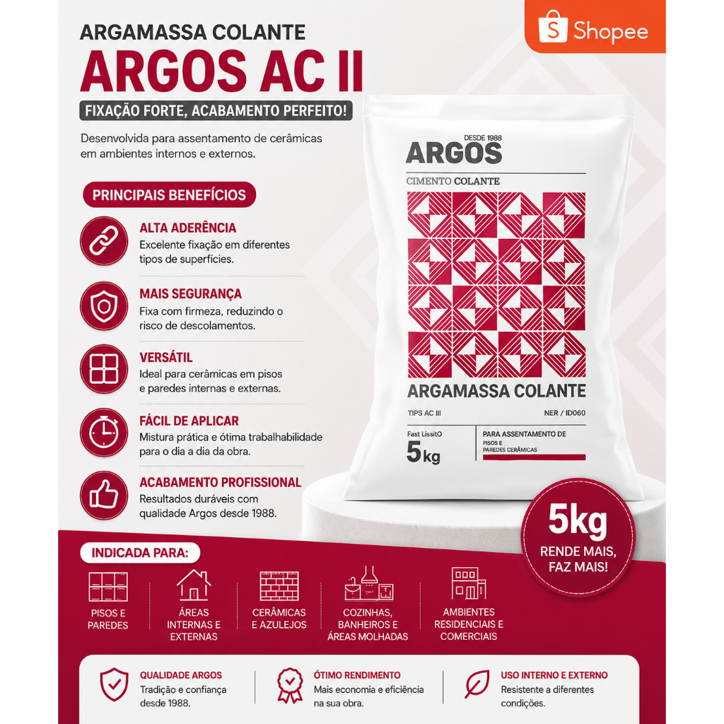 ARGAMASSA/CIMENTO COLANTE AC-2 BRANCA 5KG ARGOS