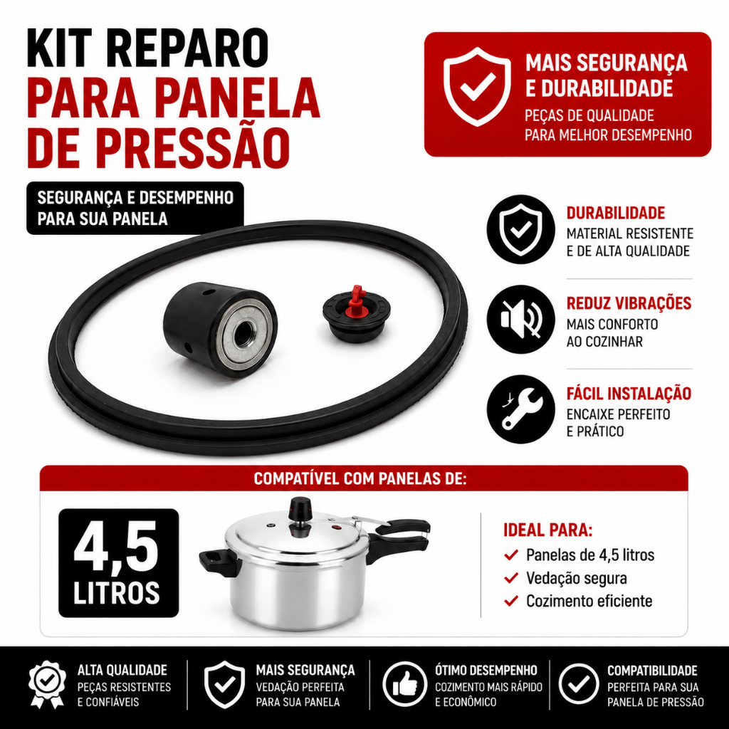 Reparo Panela Pressão 4,5L Borracha Silicone Válvula Pino Peso Clock Universal
