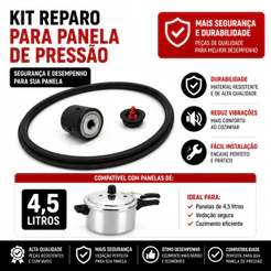 Reparo Panela Pressão 4,5L Borracha Silicone Válvula Pino Peso Clock Universal