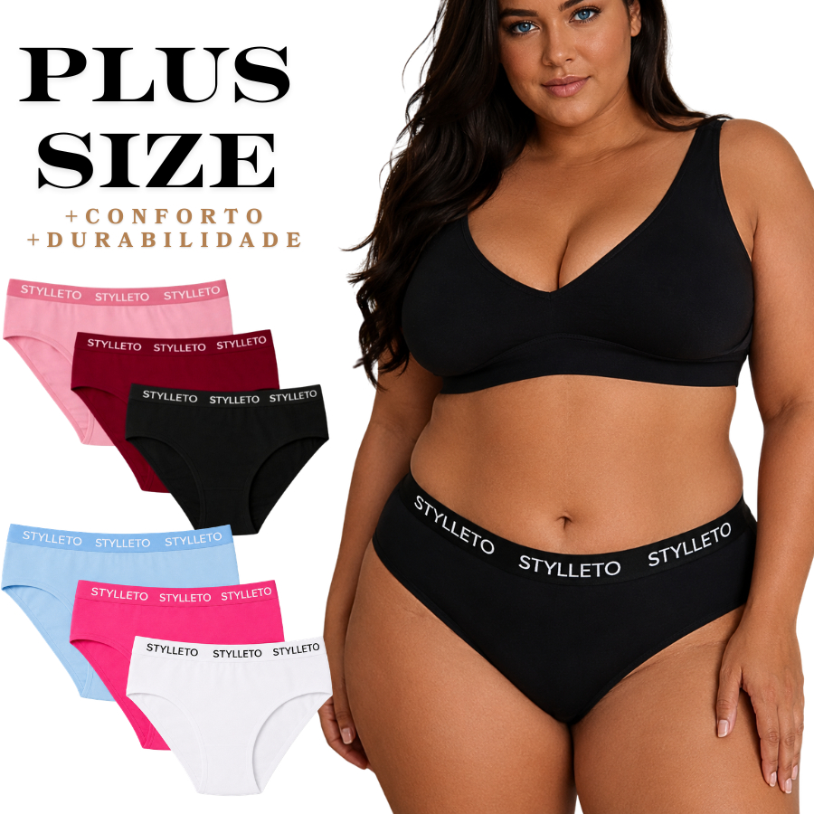 Kit 8 Calcinha de Algodão 100% Calçola Cos Alto Elastico largo Pluz Size em ou 4 Calcinhas Cotton Lingerie Extra Grande