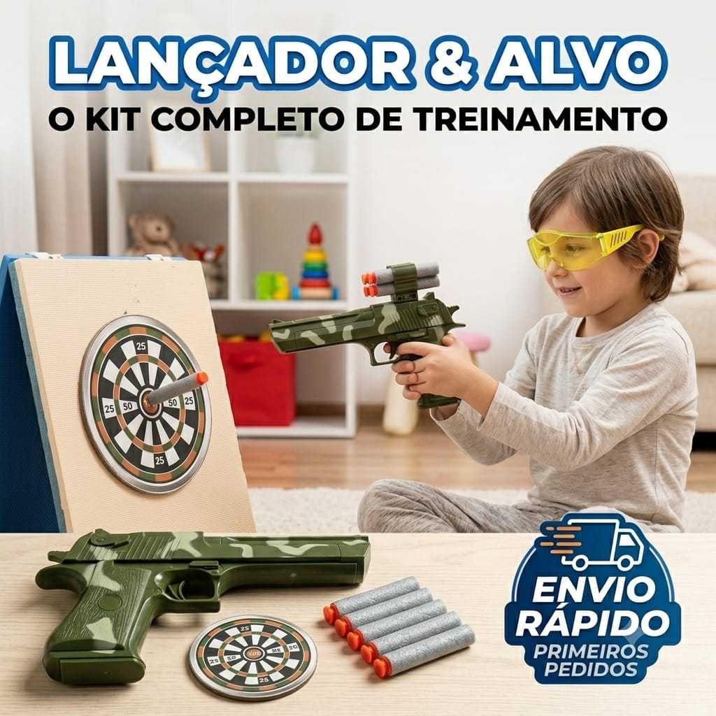 Kit Arminha Brinquedo Lançador Com Alvo Dardos Oculos Proteção Infantil kit Militar Airsoft Completo Envio Imediato