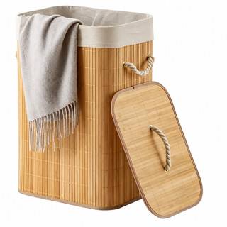 Vittak Cesto de Roupa Suja Bambu 70 LITROS Lavanderia com Tampa Retangular Forrado Quarto…