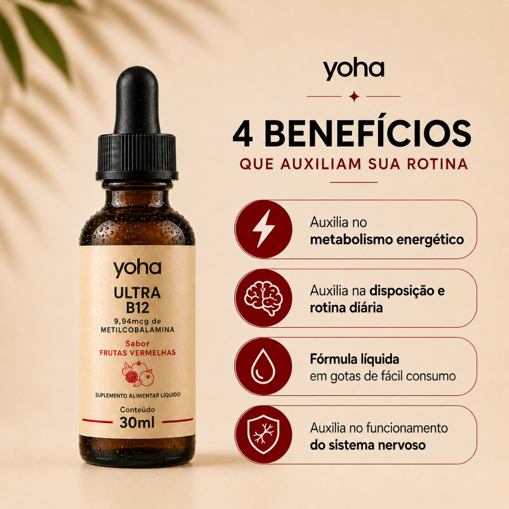 Vitamina B12 Gotas Metilcobalamina 30ml Yoha Frutas Vermelhas Alta Absorção Líquido Camila Loures