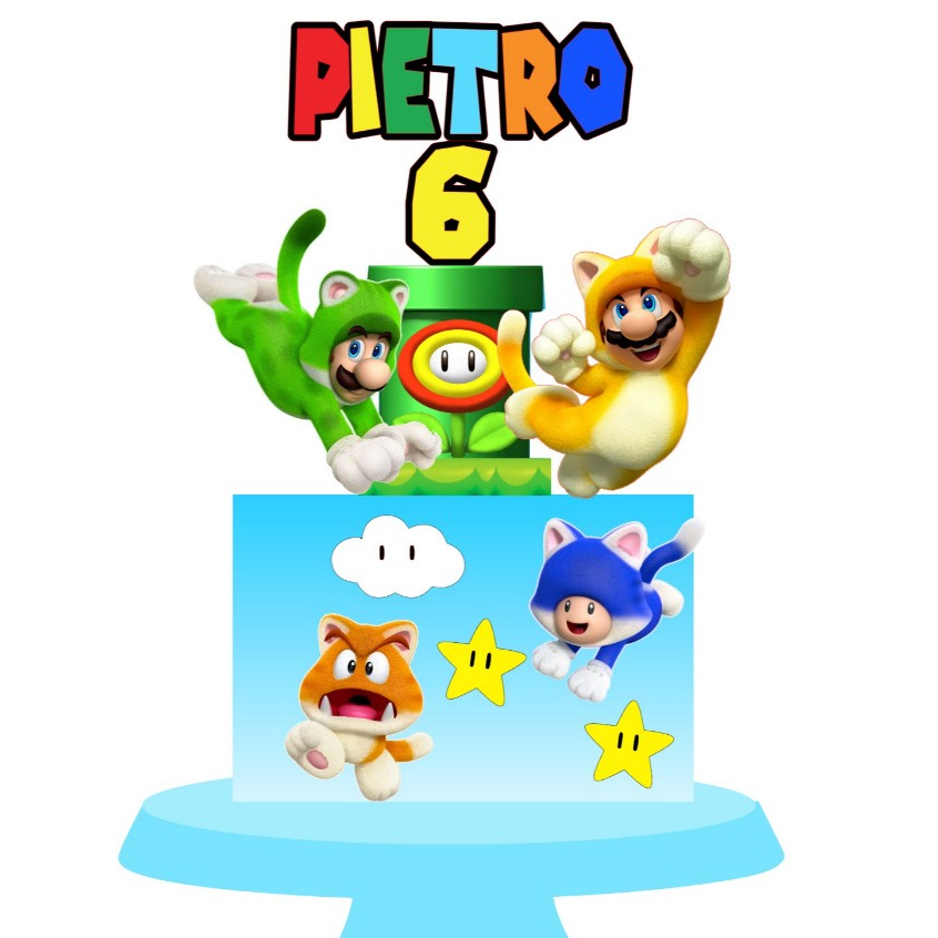 TOPO DE BOLO PERSONALIZADO SUPER MARIO GATO ANIVERSÁRIO MESVERSARIO topper de bolo ,festa de aniversário, temático