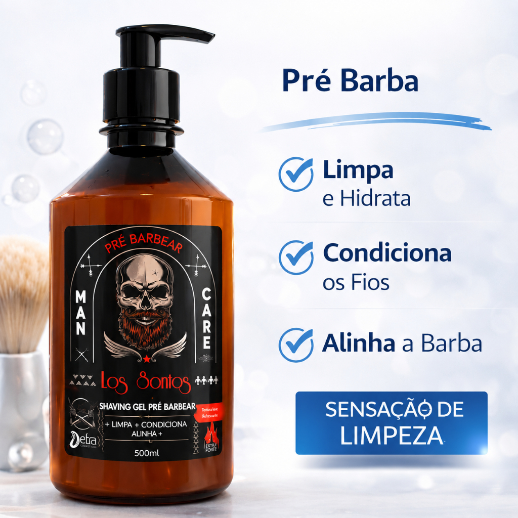 Shaving Gel Pré Barbear barba 500 ml Detra  cosmeticos Los santos linha  Homem uso antes de barbear
