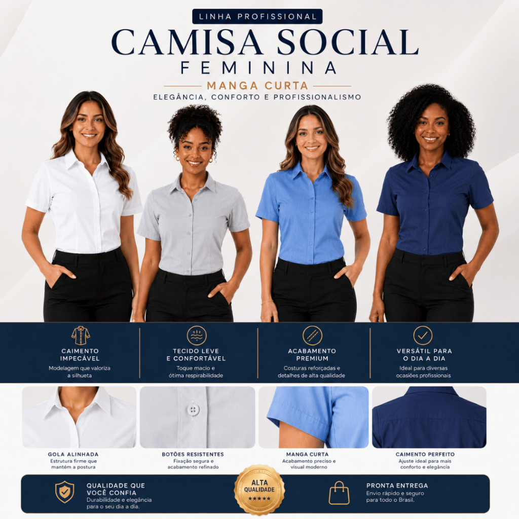 Camisa Social Feminina para Secretária Manga Curta Premium