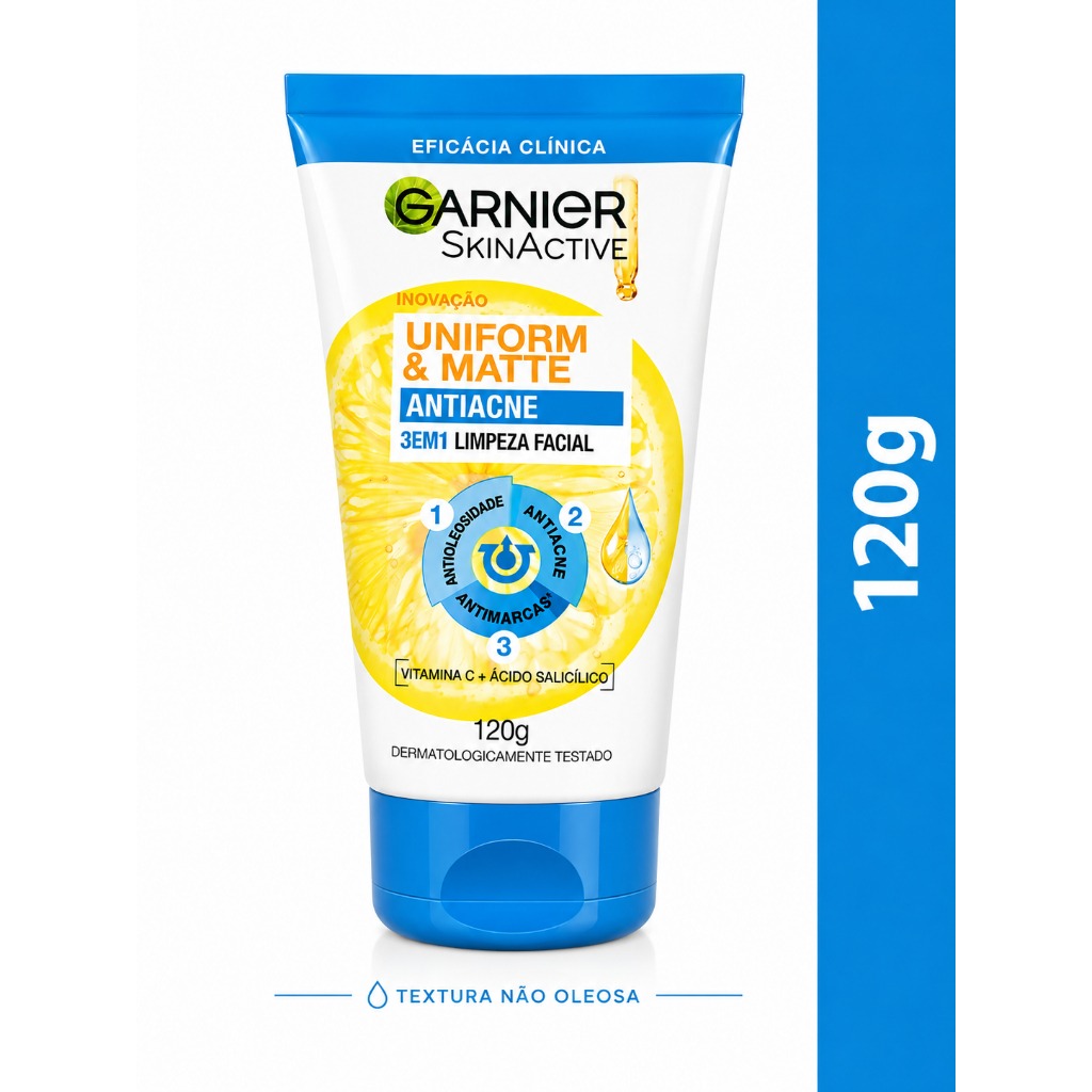Sabonete Facial Garnier Antiacne Uniform & Matte 3 em 1 - 120g