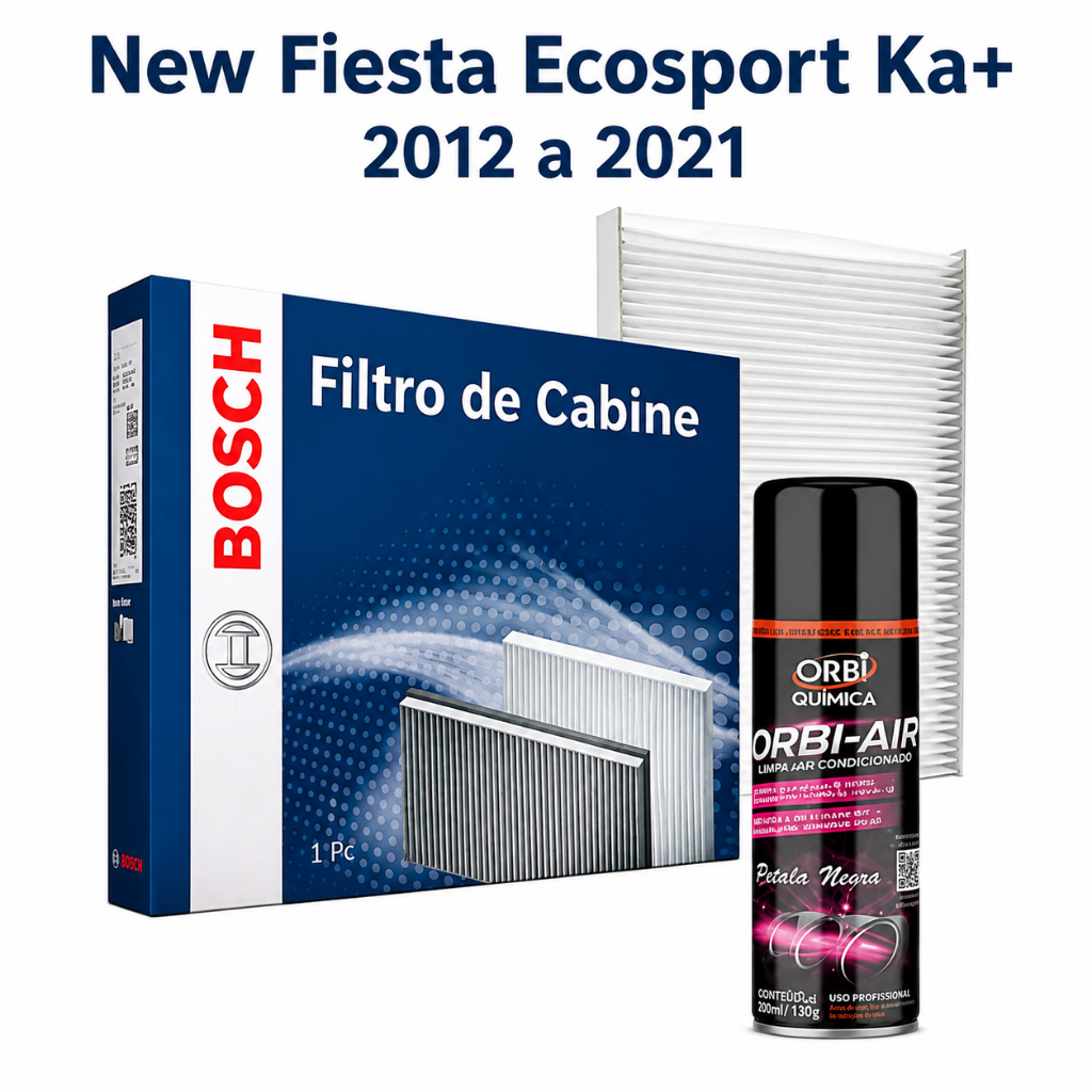 Filtro Ar condicionado New Fiesta Ecosport Ka+ 2012 a 2021 e Higienizador Limpa Ar ORBI
