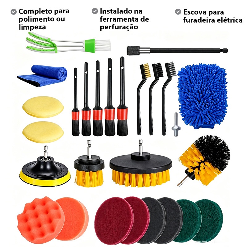 Kit 27 Escovas De Limpeza Pesada Para Parafusadeira Furadeira - de lavagem de veículos