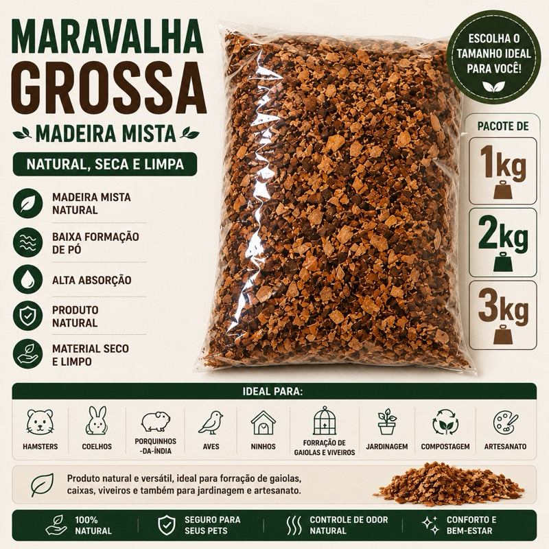 1kg Serragem Maravalha Grossa Pinus Mista Para Hamster Coelho Forração Pets E Jardinagem